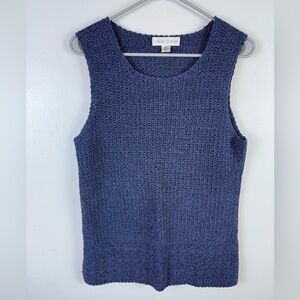 Casual Corner Sweater Vest XL Cotton Linen Blend Crochet Blue Winter Y2K